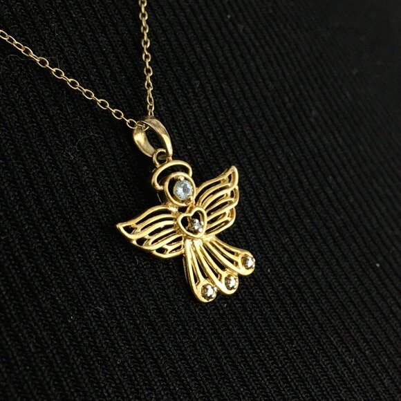 PRIME ART topaz & diamond angel necklace - vermeil sterling silver 18" chain - Picture 4 of 8